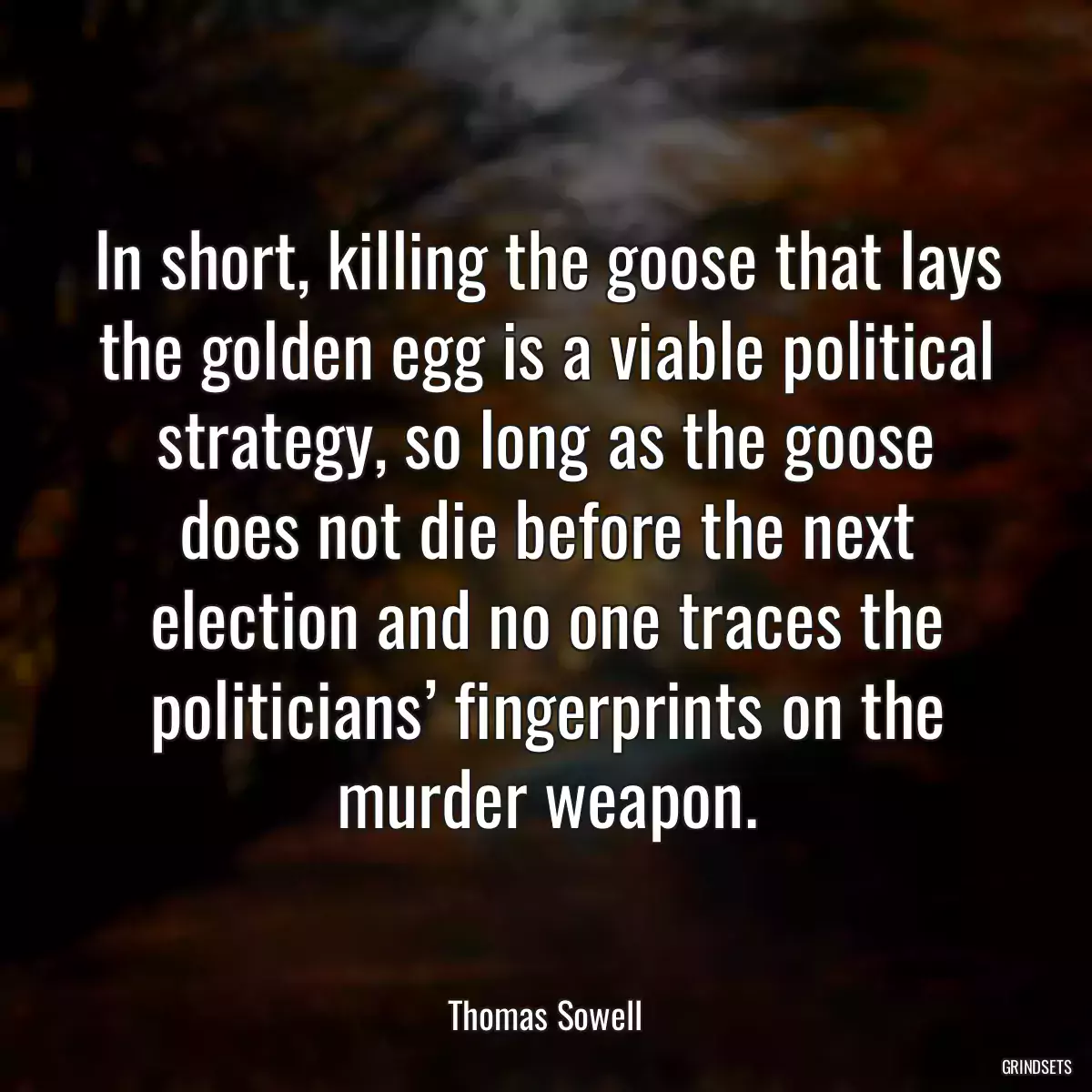 In short, killing the goose that lays the golden egg is a viable political strategy, so long as the goose does not die before the next election and no one traces the politicians’ fingerprints on the murder weapon.