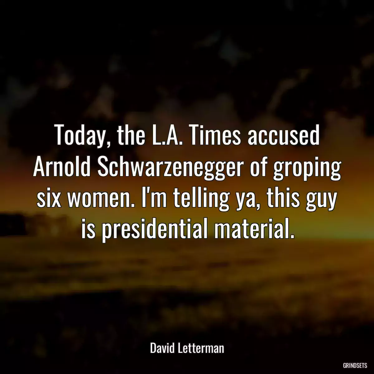 Today, the L.A. Times accused Arnold Schwarzenegger of groping six women. I\'m telling ya, this guy is presidential material.