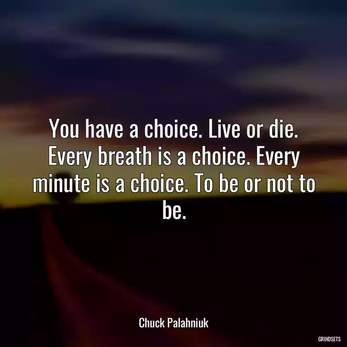 You have a choice. Live or die. Every breath is a choice. Every minute is a choice. To be or not to be.