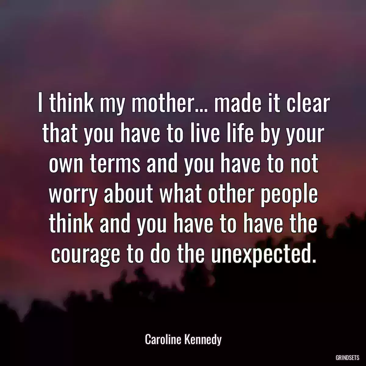 I think my mother... made it clear that you have to live life by your own terms and you have to not worry about what other people think and you have to have the courage to do the unexpected.