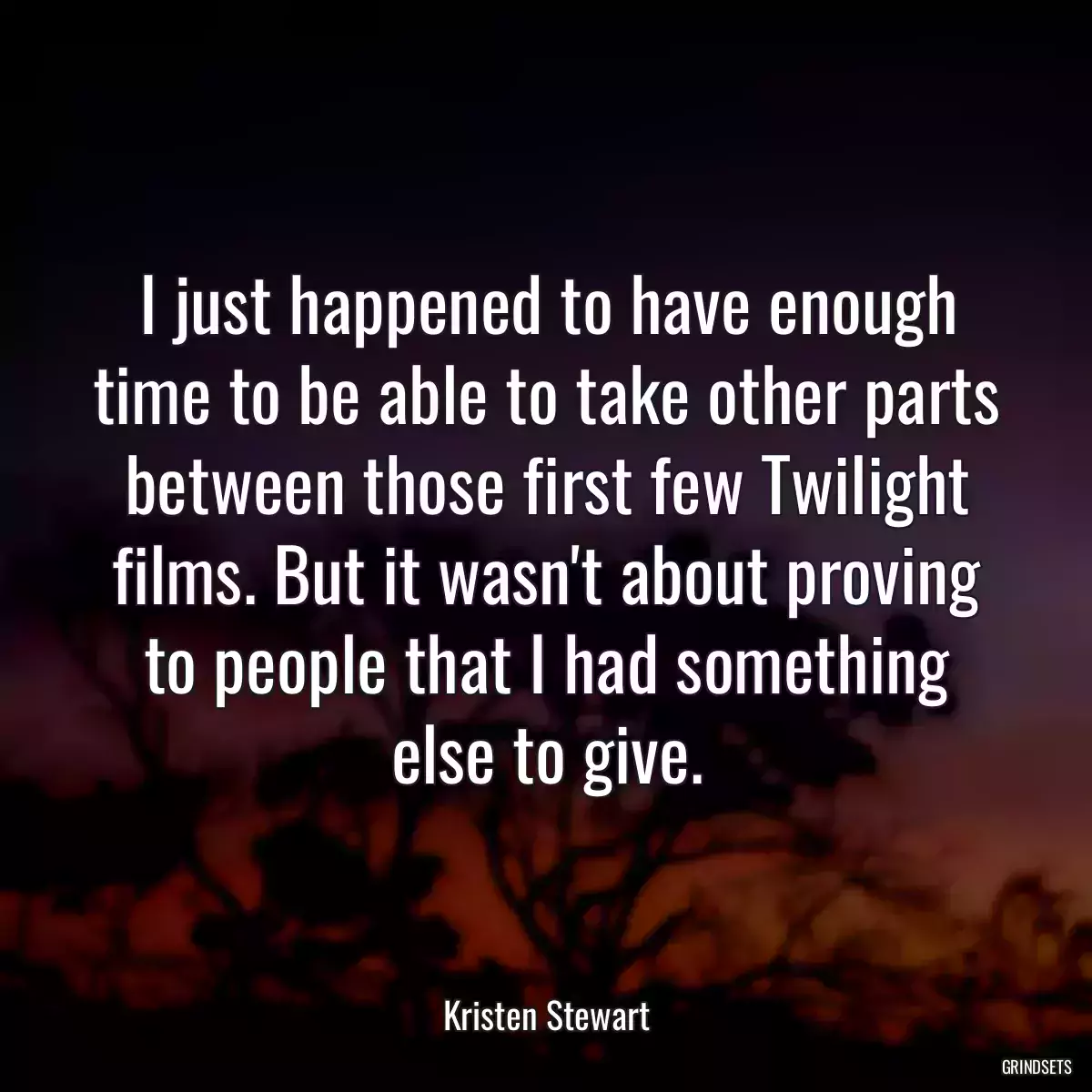 I just happened to have enough time to be able to take other parts between those first few Twilight films. But it wasn\'t about proving to people that I had something else to give.