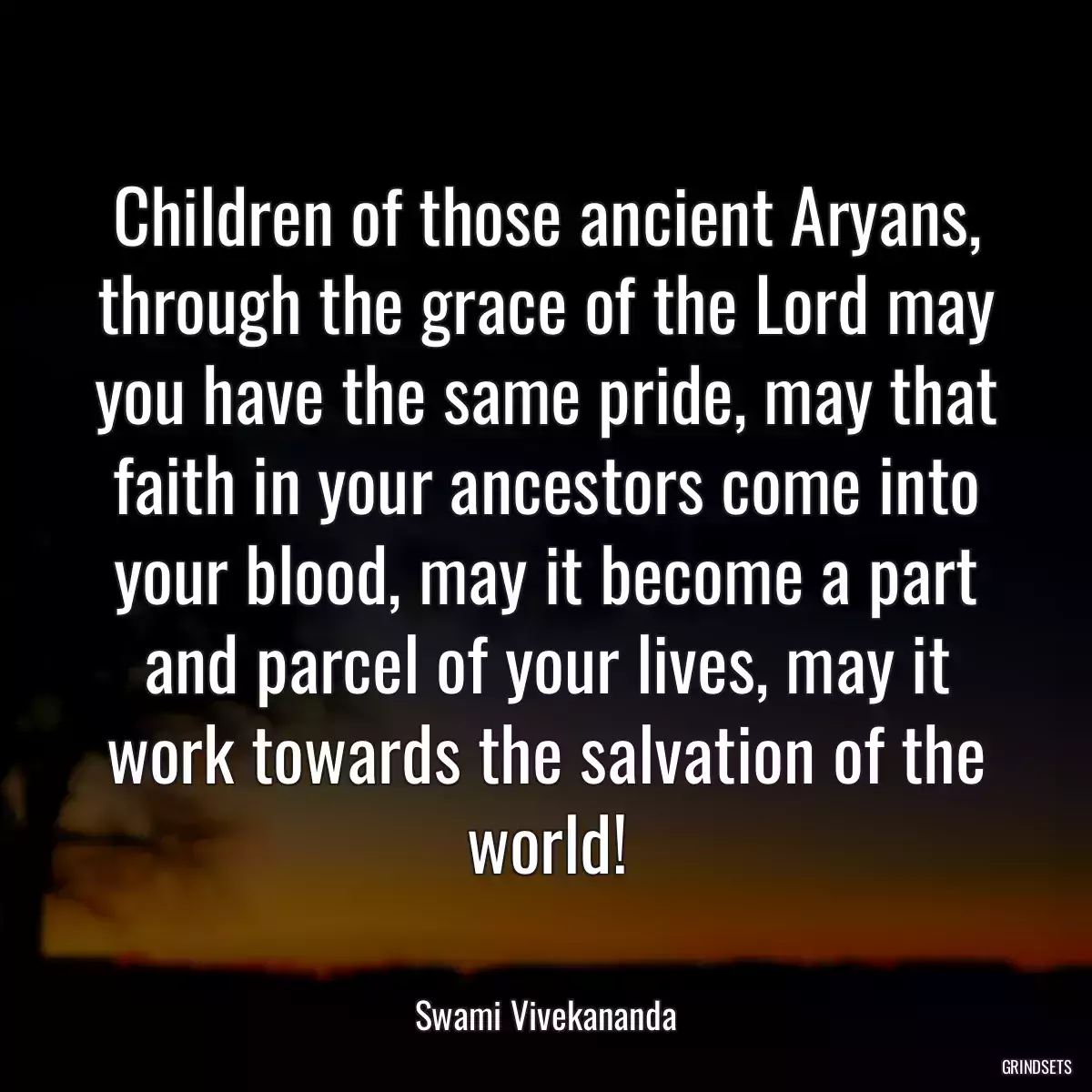 Children of those ancient Aryans, through the grace of the Lord may you have the same pride, may that faith in your ancestors come into your blood, may it become a part and parcel of your lives, may it work towards the salvation of the world!