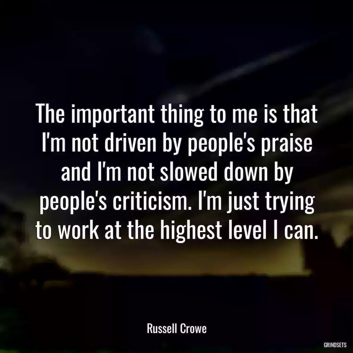 The important thing to me is that I\'m not driven by people\'s praise and I\'m not slowed down by people\'s criticism. I\'m just trying to work at the highest level I can.