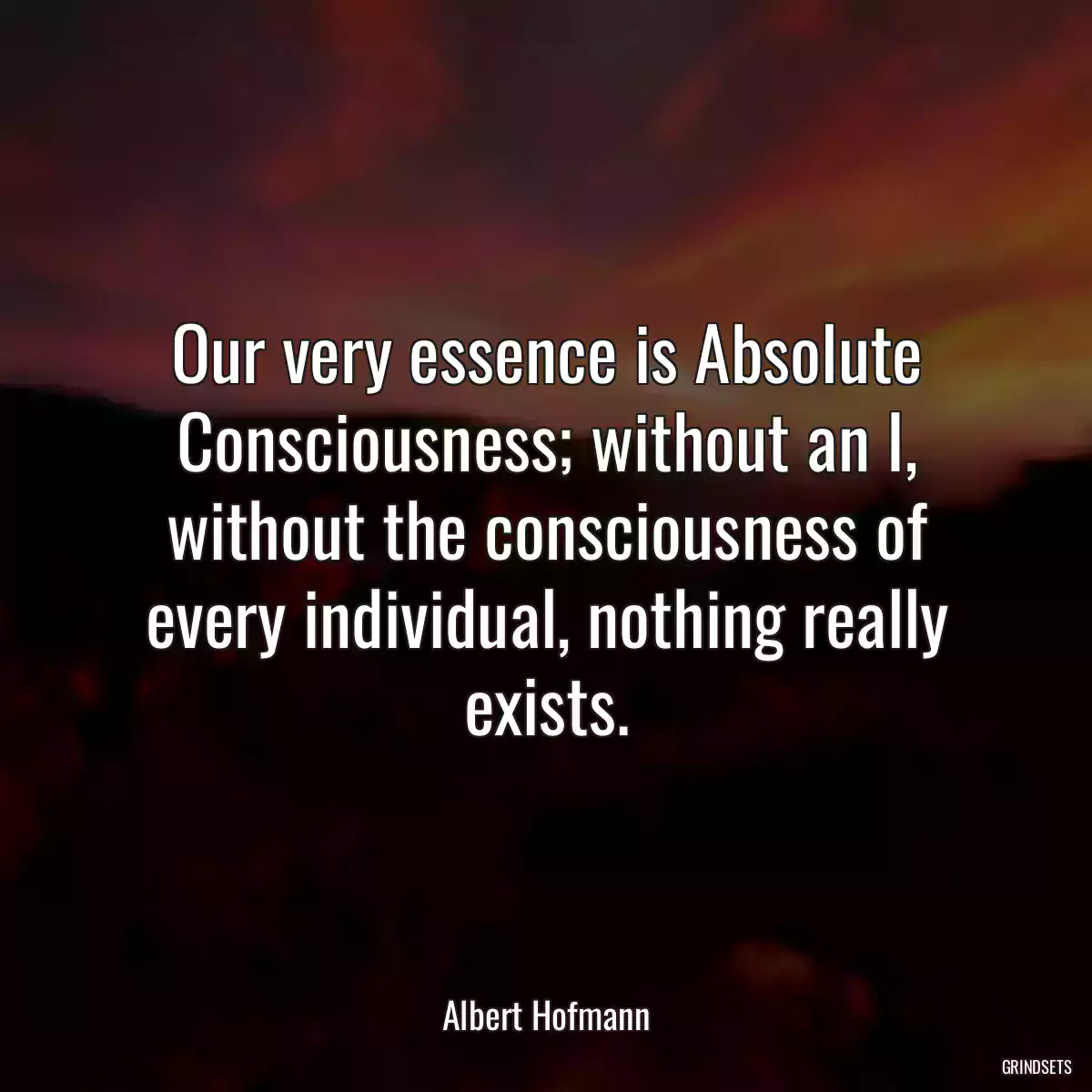 Our very essence is Absolute Consciousness; without an I, without the consciousness of every individual, nothing really exists.