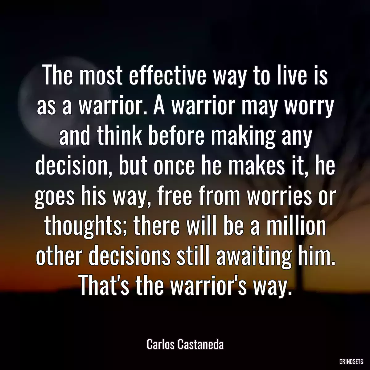 The most effective way to live is as a warrior. A warrior may worry and think before making any decision, but once he makes it, he goes his way, free from worries or thoughts; there will be a million other decisions still awaiting him. That\'s the warrior\'s way.