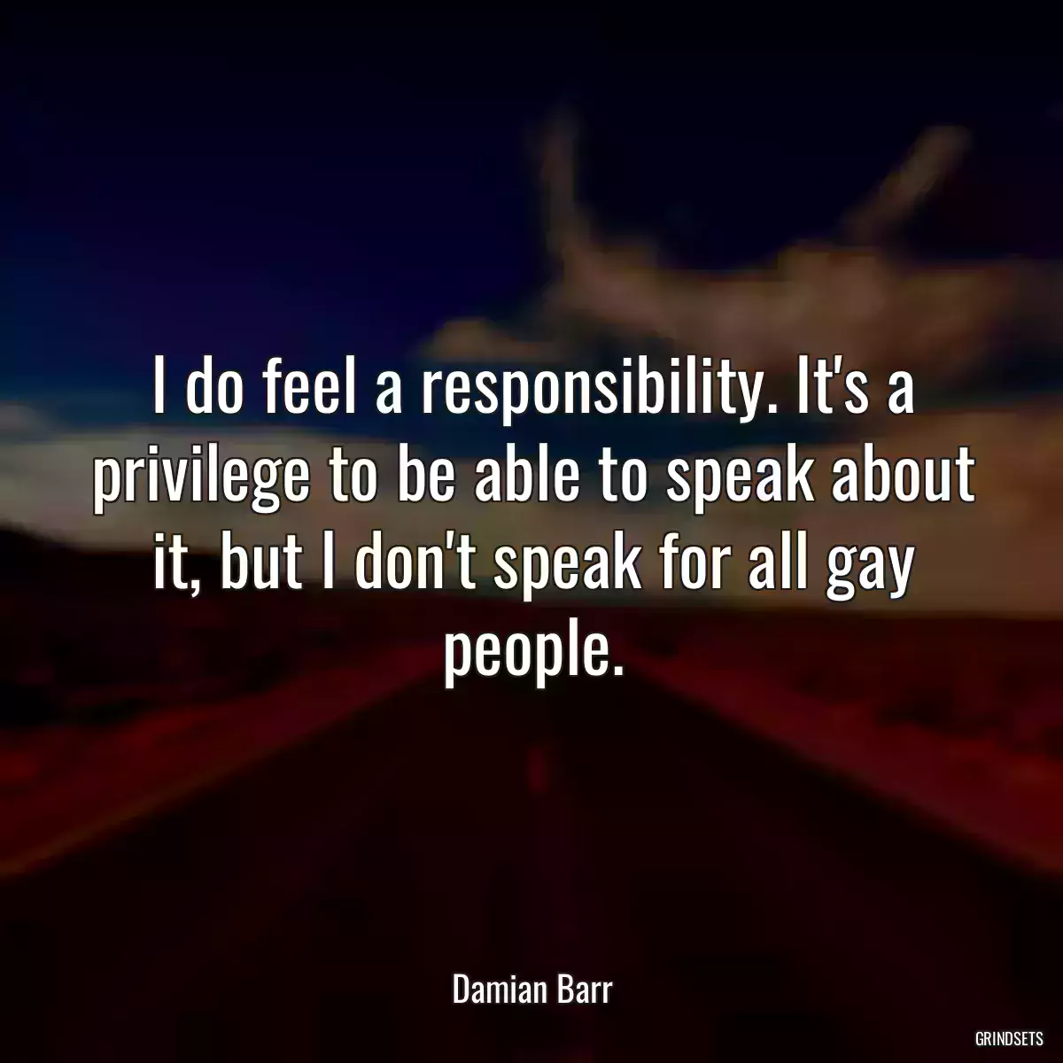 I do feel a responsibility. It\'s a privilege to be able to speak about it, but I don\'t speak for all gay people.