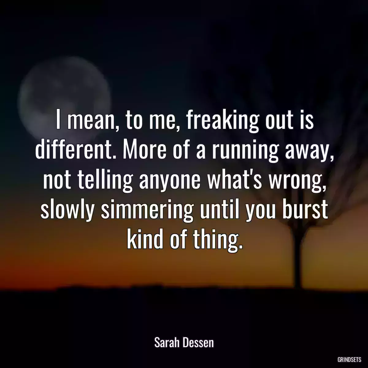 I mean, to me, freaking out is different. More of a running away, not telling anyone what\'s wrong, slowly simmering until you burst kind of thing.