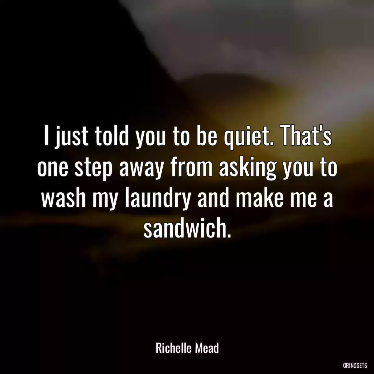 I just told you to be quiet. That\'s one step away from asking you to wash my laundry and make me a sandwich.