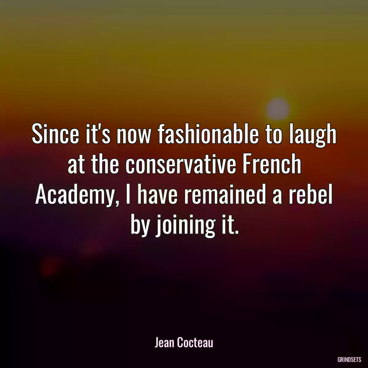 Since it\'s now fashionable to laugh at the conservative French Academy, I have remained a rebel by joining it.