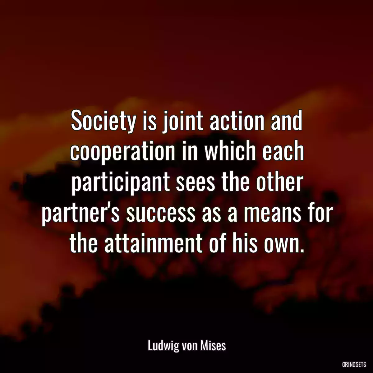 Society is joint action and cooperation in which each participant sees the other partner\'s success as a means for the attainment of his own.