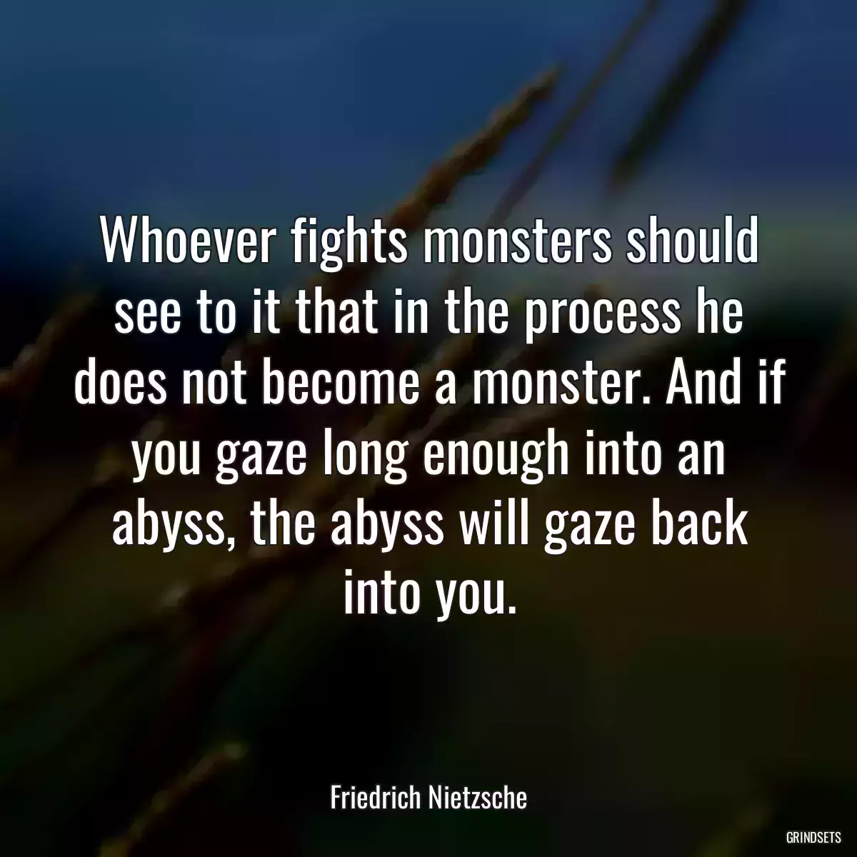 Whoever fights monsters should see to it that in the process he does not become a monster. And if you gaze long enough into an abyss, the abyss will gaze back into you.