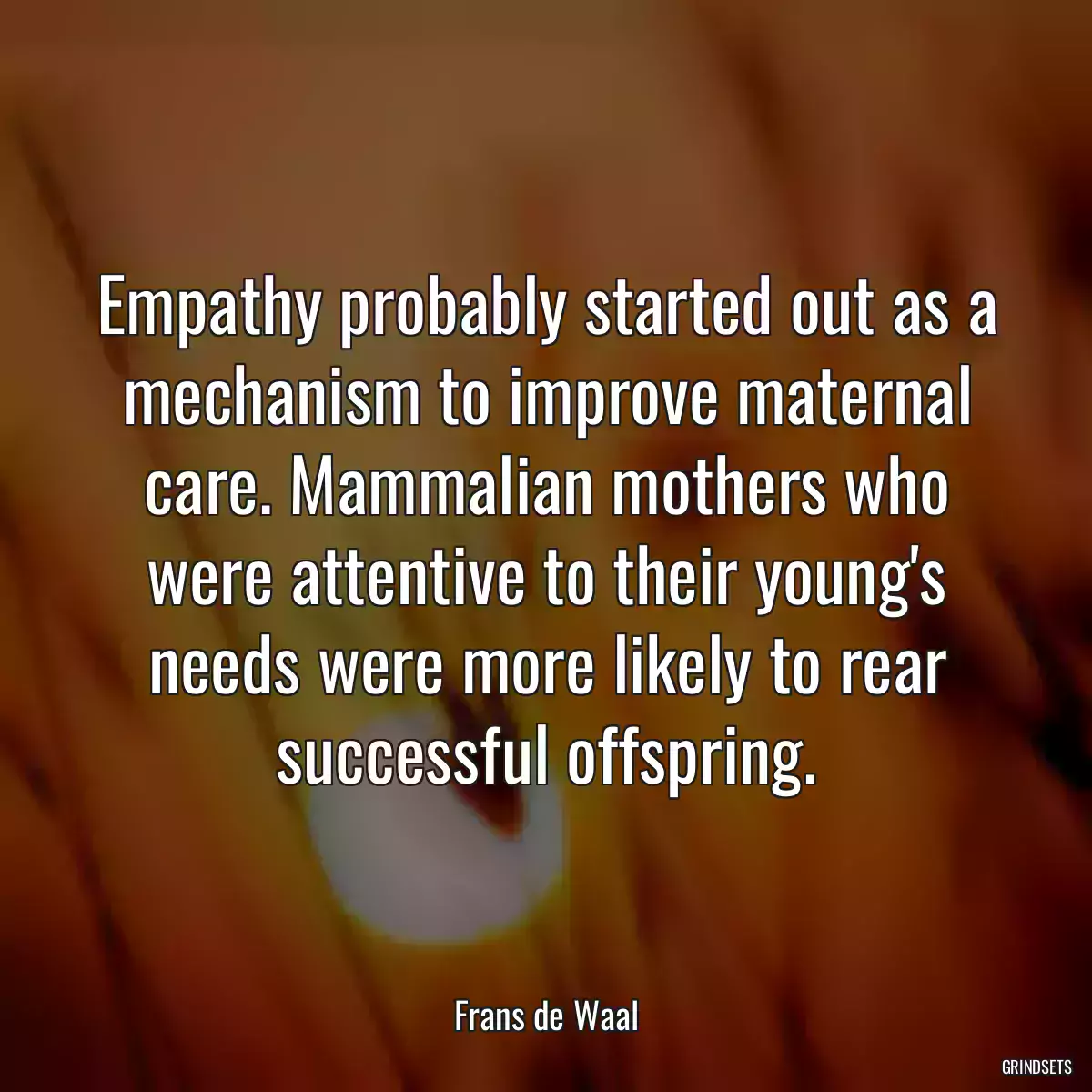 Empathy probably started out as a mechanism to improve maternal care. Mammalian mothers who were attentive to their young\'s needs were more likely to rear successful offspring.