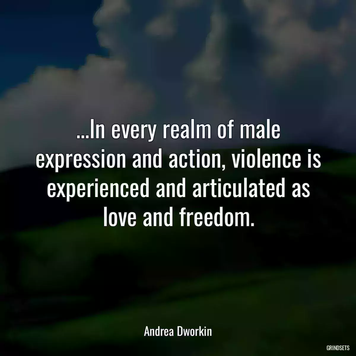 ...In every realm of male expression and action, violence is experienced and articulated as love and freedom.