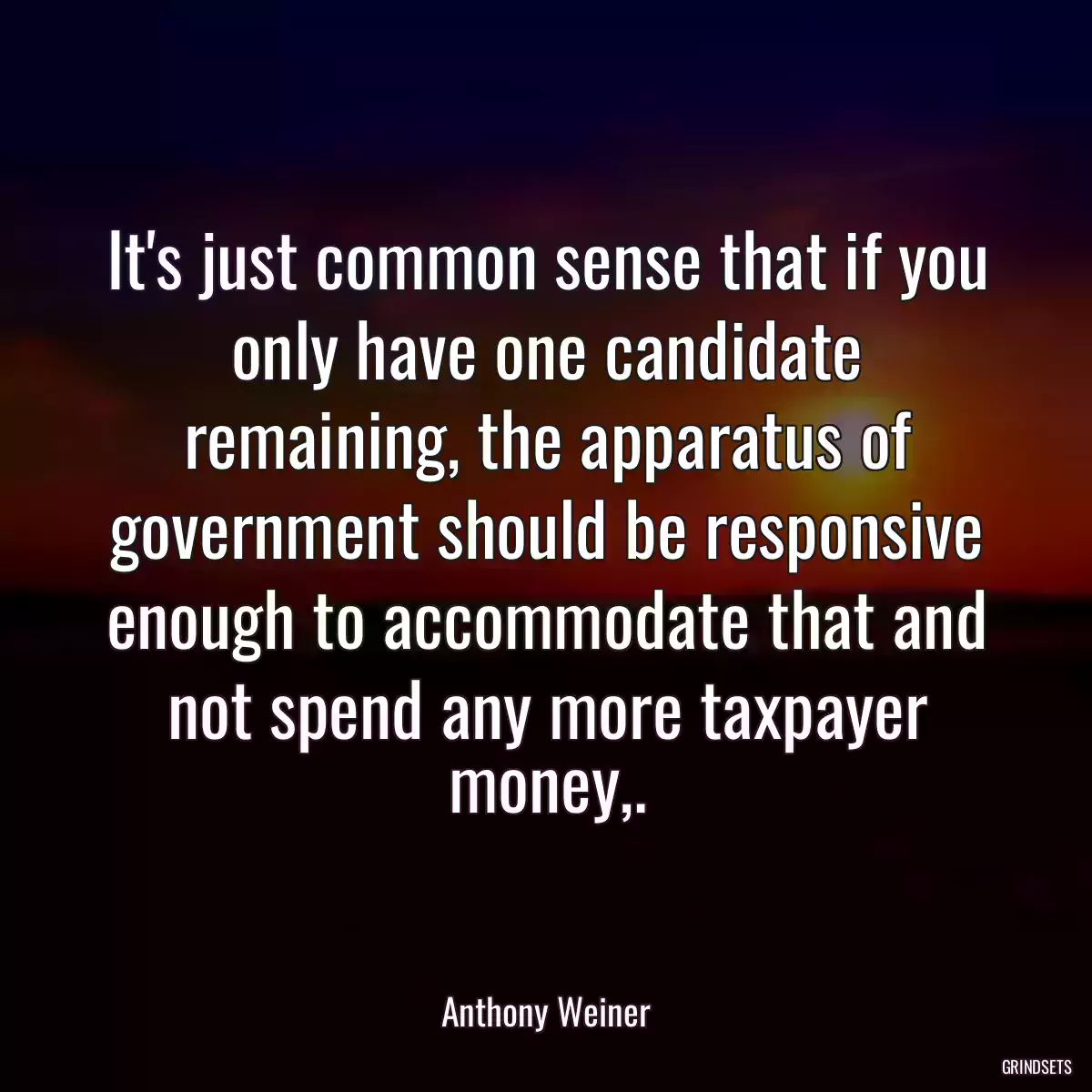 It\'s just common sense that if you only have one candidate remaining, the apparatus of government should be responsive enough to accommodate that and not spend any more taxpayer money,.