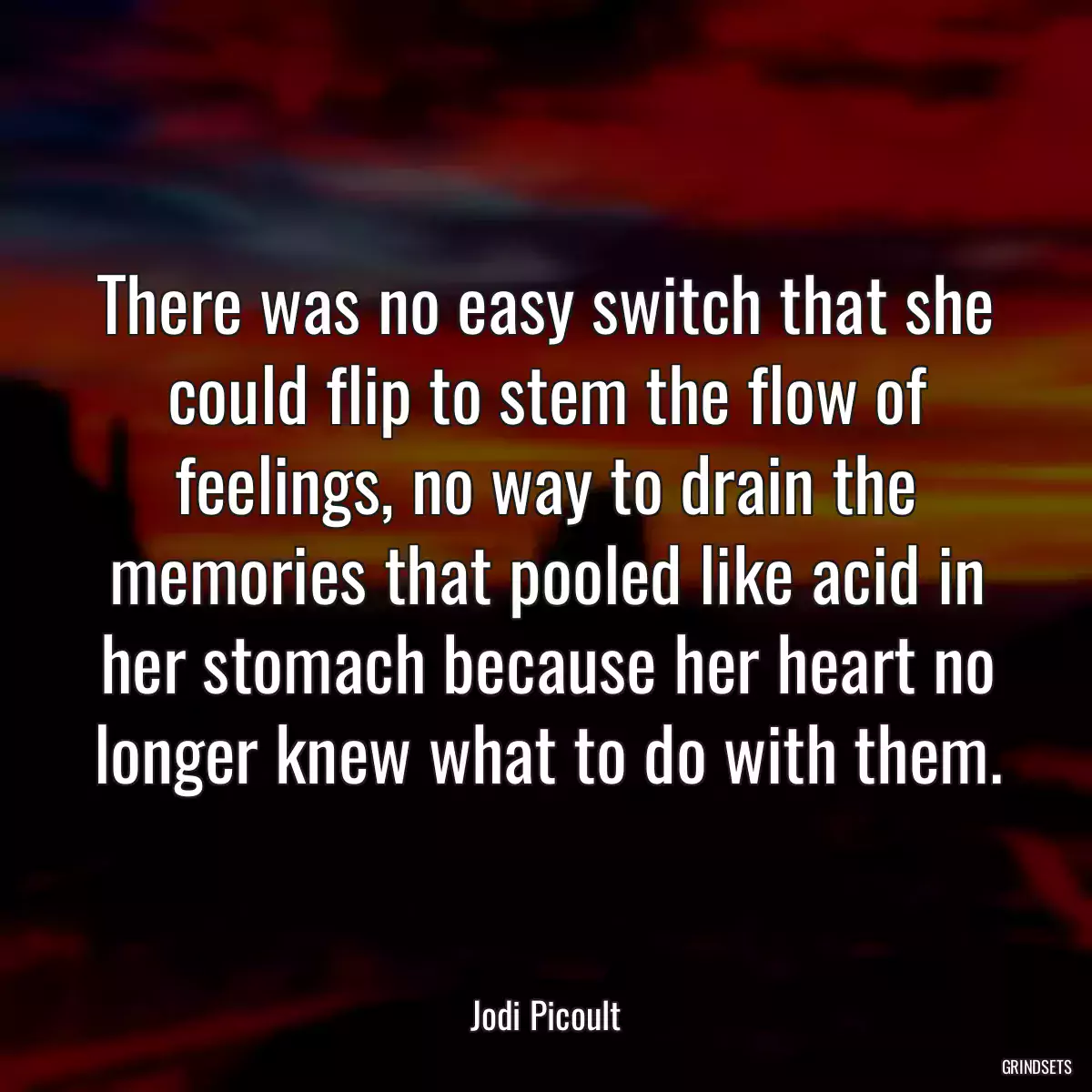 There was no easy switch that she could flip to stem the flow of feelings, no way to drain the memories that pooled like acid in her stomach because her heart no longer knew what to do with them.