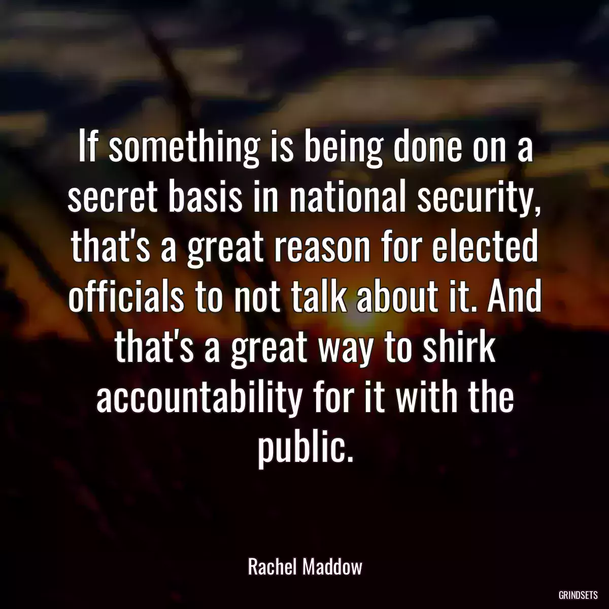 If something is being done on a secret basis in national security, that\'s a great reason for elected officials to not talk about it. And that\'s a great way to shirk accountability for it with the public.