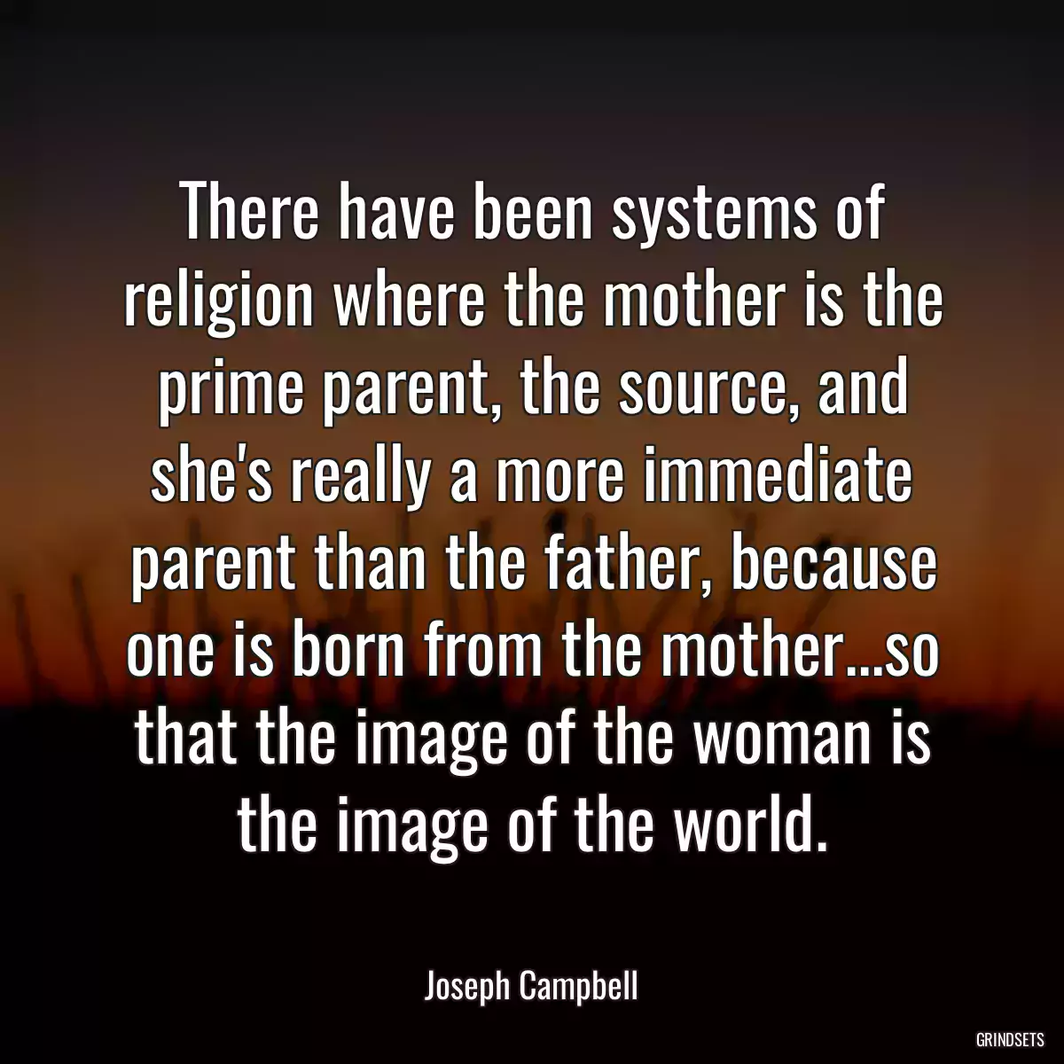 There have been systems of religion where the mother is the prime parent, the source, and she\'s really a more immediate parent than the father, because one is born from the mother...so that the image of the woman is the image of the world.