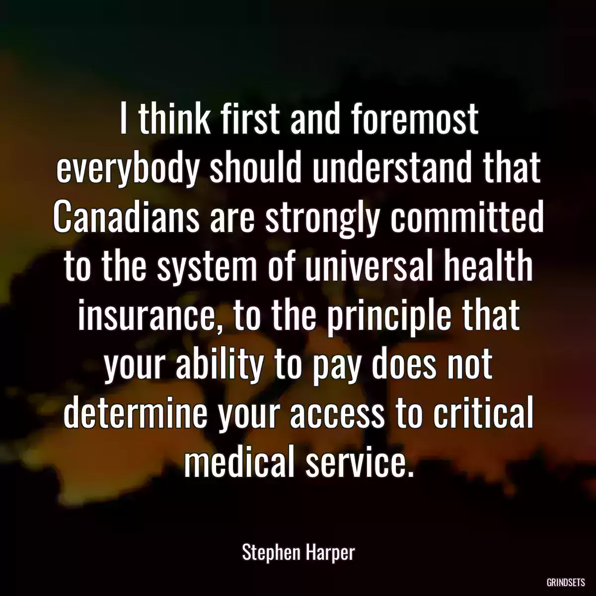 I think first and foremost everybody should understand that Canadians are strongly committed to the system of universal health insurance, to the principle that your ability to pay does not determine your access to critical medical service.