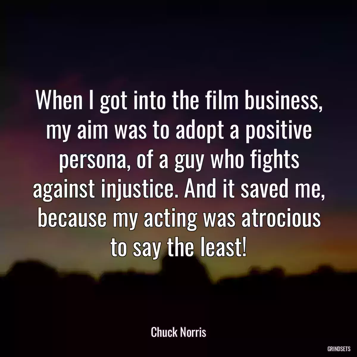 When I got into the film business, my aim was to adopt a positive persona, of a guy who fights against injustice. And it saved me, because my acting was atrocious to say the least!