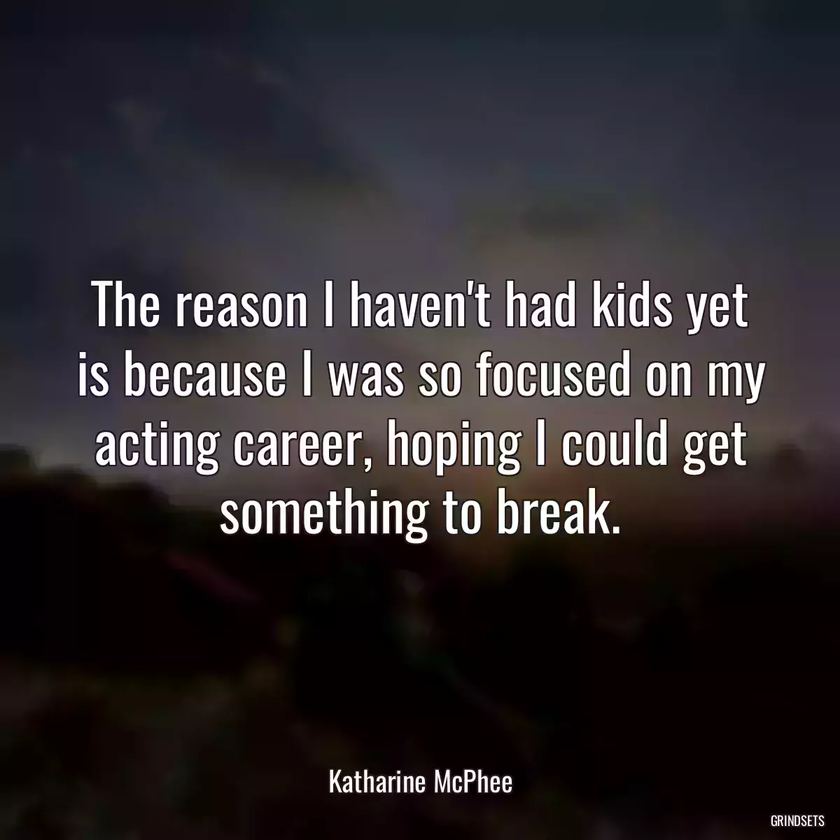 The reason I haven\'t had kids yet is because I was so focused on my acting career, hoping I could get something to break.