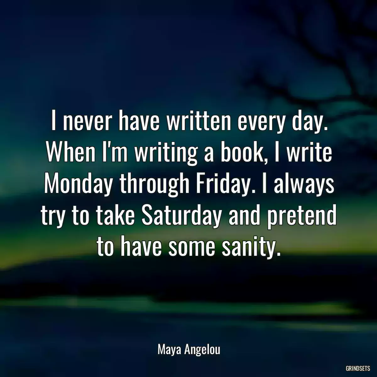 I never have written every day. When I\'m writing a book, I write Monday through Friday. I always try to take Saturday and pretend to have some sanity.