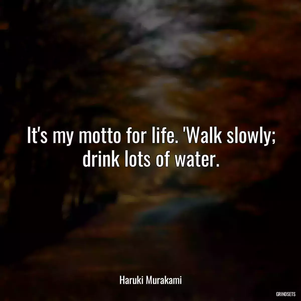 It\'s my motto for life. \'Walk slowly; drink lots of water.