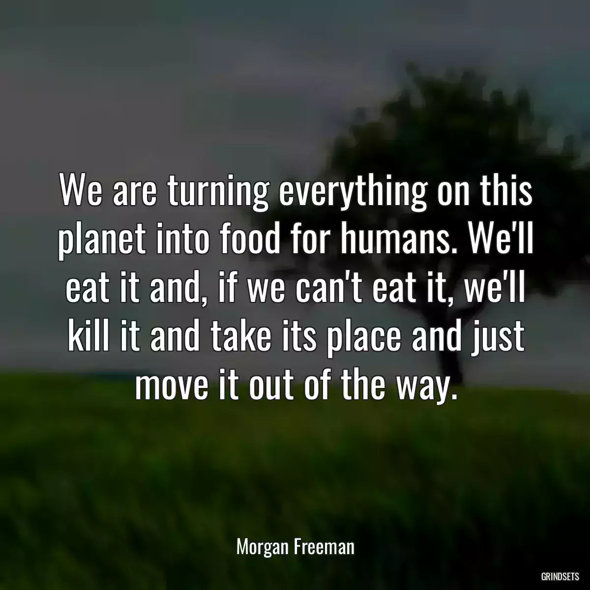 We are turning everything on this planet into food for humans. We\'ll eat it and, if we can\'t eat it, we\'ll kill it and take its place and just move it out of the way.