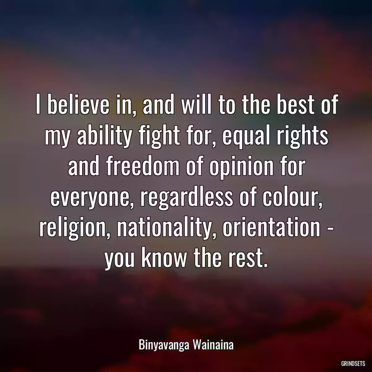 I believe in, and will to the best of my ability fight for, equal rights and freedom of opinion for everyone, regardless of colour, religion, nationality, orientation - you know the rest.