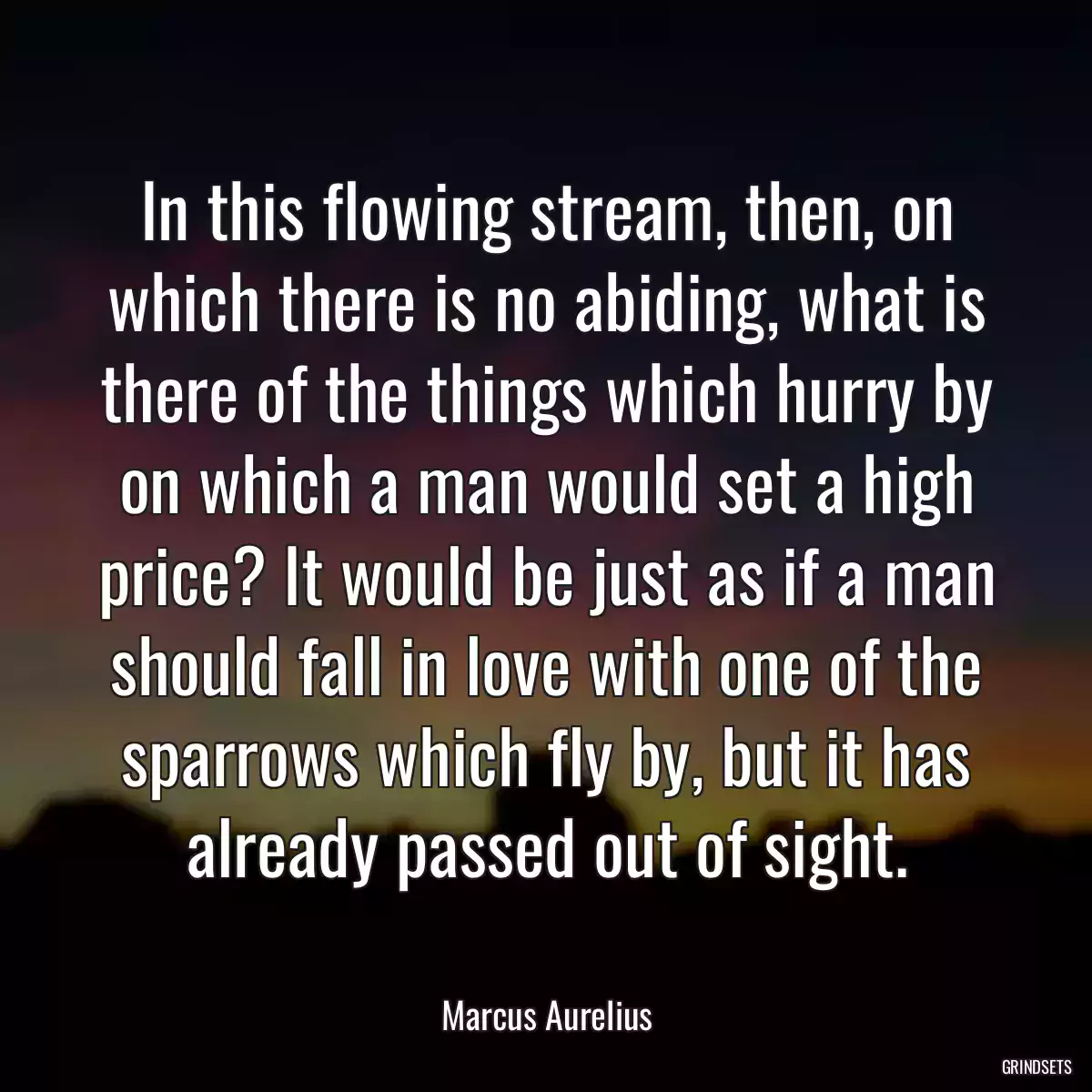 In this flowing stream, then, on which there is no abiding, what is there of the things which hurry by on which a man would set a high price? It would be just as if a man should fall in love with one of the sparrows which fly by, but it has already passed out of sight.