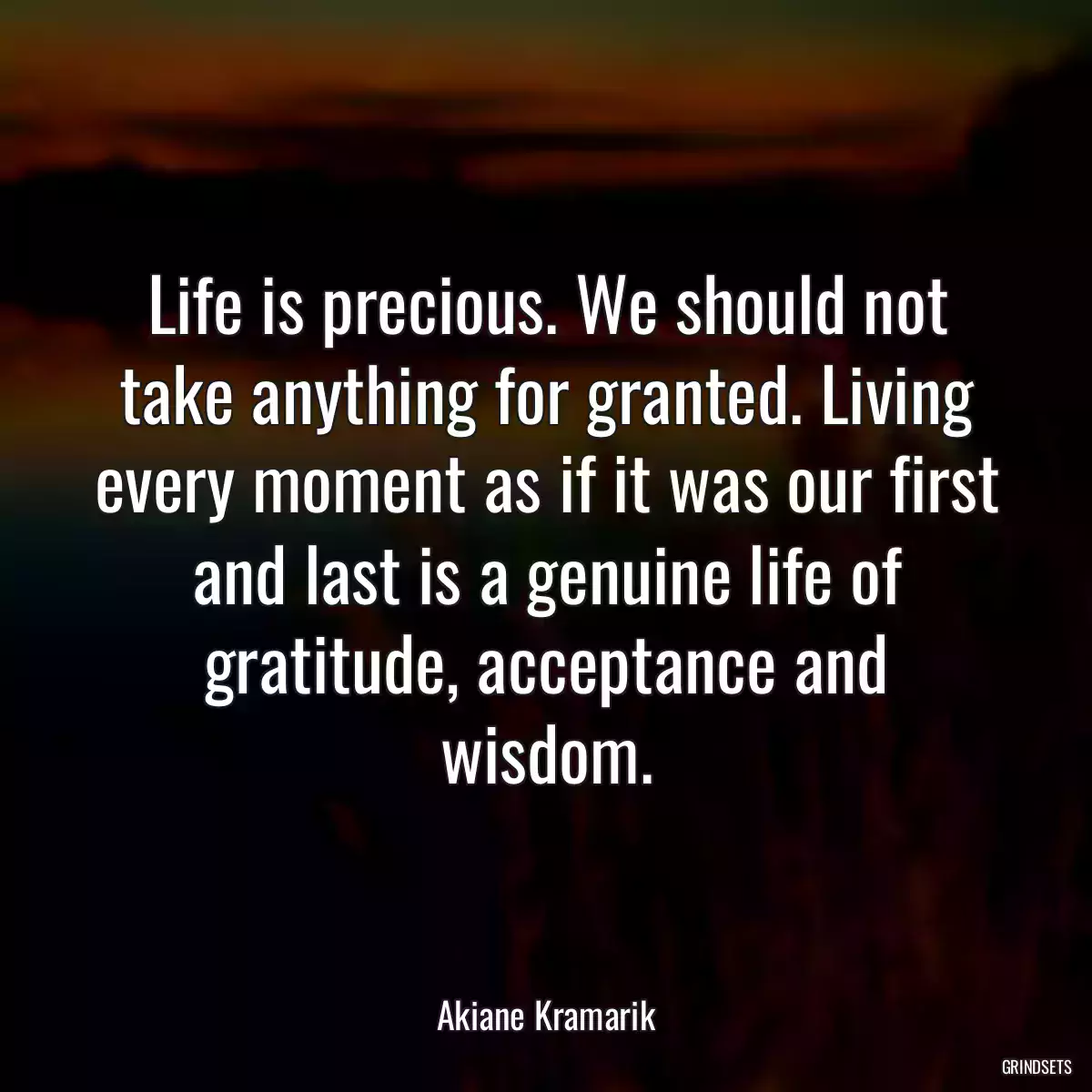 Life is precious. We should not take anything for granted. Living every moment as if it was our first and last is a genuine life of gratitude, acceptance and wisdom.