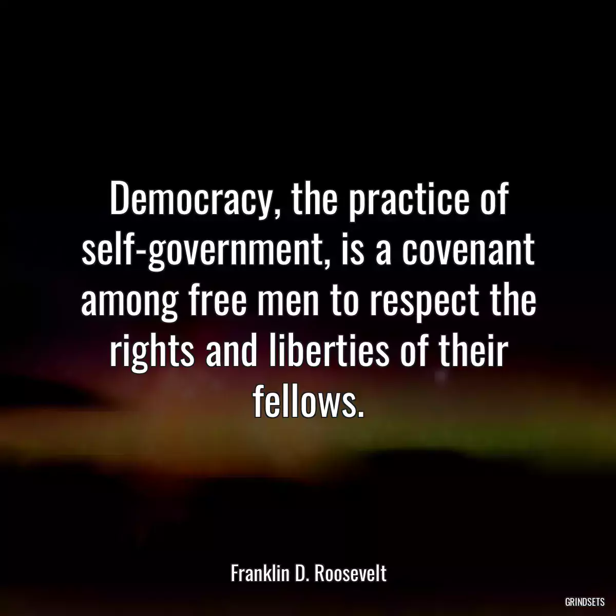 Democracy, the practice of self-government, is a covenant among free men to respect the rights and liberties of their fellows.