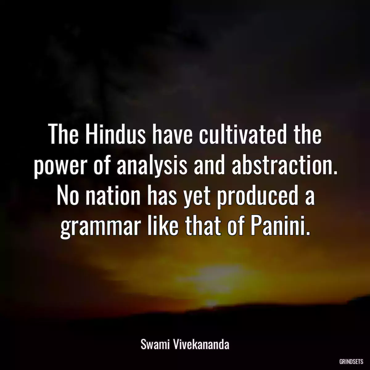 The Hindus have cultivated the power of analysis and abstraction. No nation has yet produced a grammar like that of Panini.