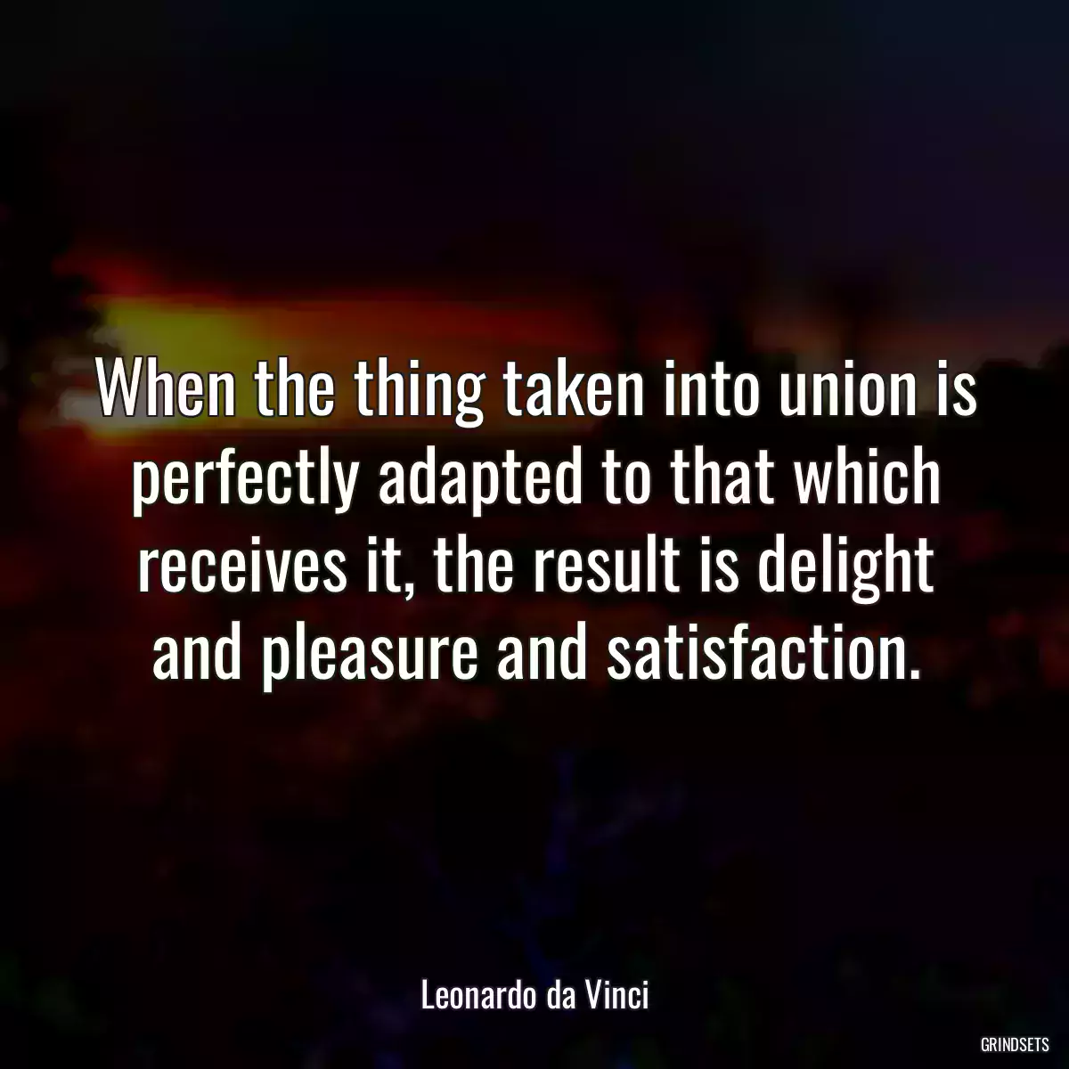 When the thing taken into union is perfectly adapted to that which receives it, the result is delight and pleasure and satisfaction.